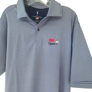 Fairway & Greene Mens 3M Open Golf Polo Shirt Blue White Striped Size Large L